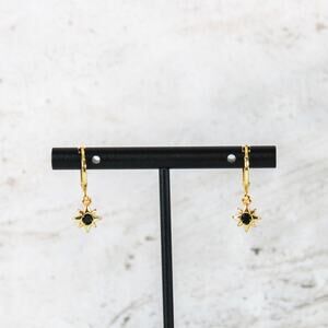 North Star Charm Huggie Hoop Earrings in Black and Gold